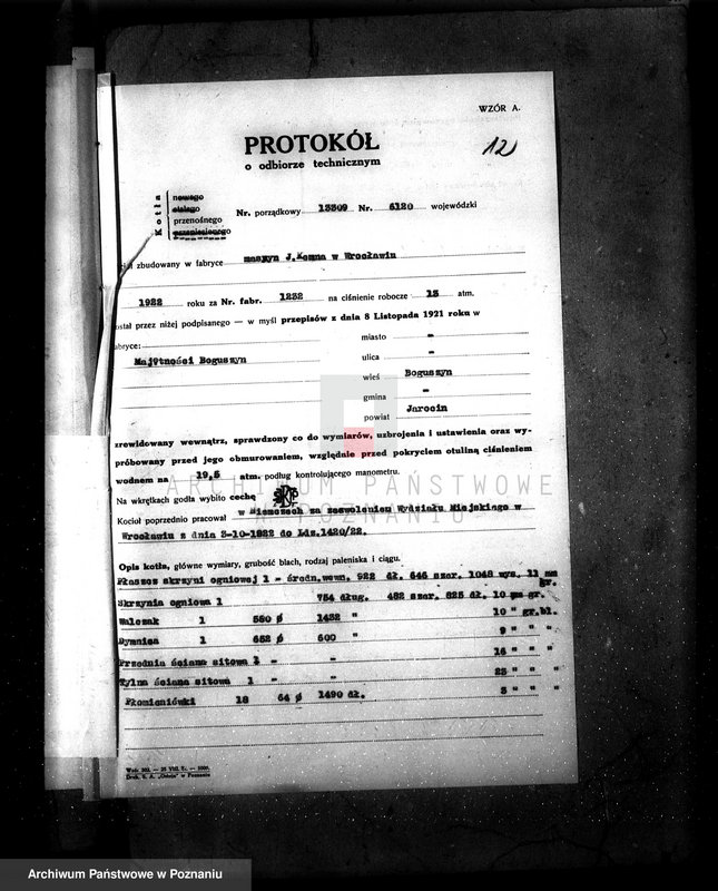 Obraz 17 z jednostki "Gorzelnia rolnicza w Boguszynie pow. jarociński własność Jouanne nr fabr. 173, nr woj. 3726"