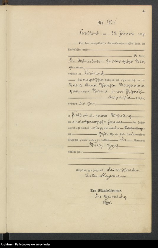image.from.unit.number "Księga urodzeń USC Mieroszów (Friedland) 1899"