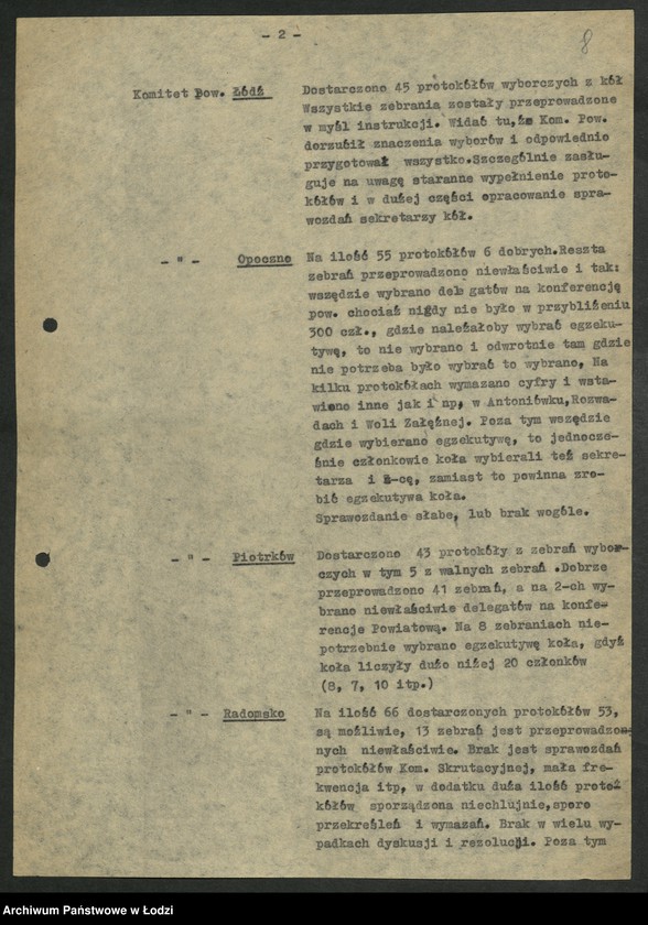 Obraz 9 z jednostki "Oceny [przebiegu oraz nadesłanych materiałów sprawozdawczych z] konferencji powiatowych [i miejskich]"