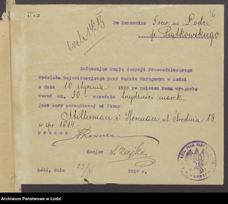 Obraz 18 z jednostki "Chaim Icko Stillerman, Zachariasz Herman- kupno i sprzedaż manufaktury"