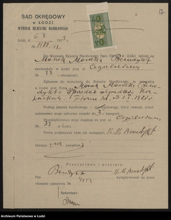 Obraz 19 z jednostki "Moszek Mordka Benedykt- sprzedaż odpadków"