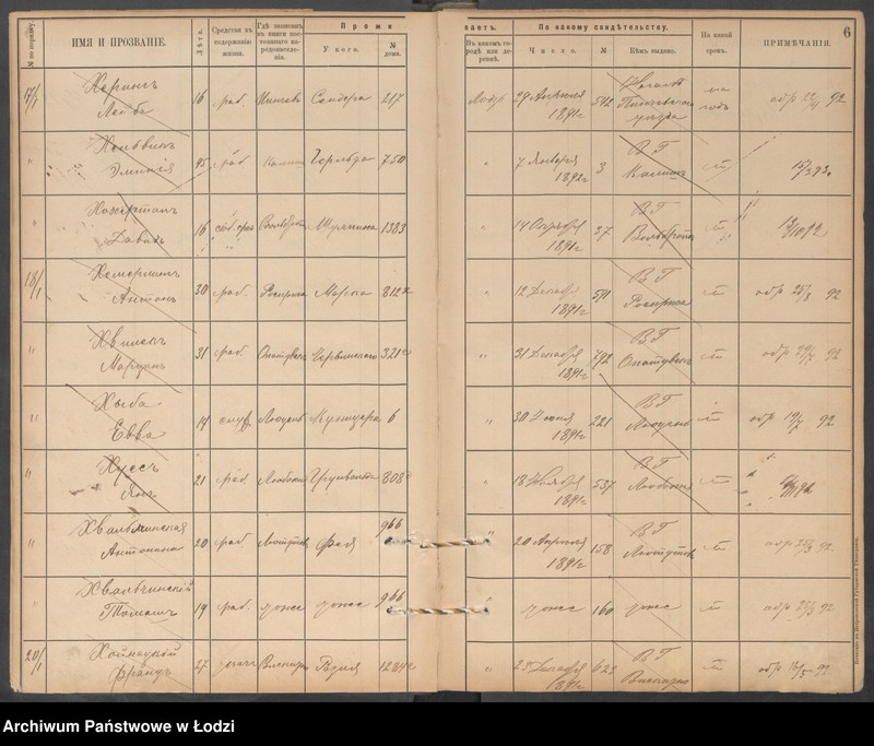 Obraz 8 z jednostki "[Księga ludności niestałej m. Łodzi lit. Ch]"