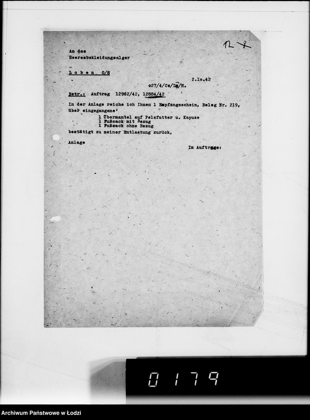 Obraz 16 z jednostki "5234 Kriegsauftrag SS-12884/42 Winter 1.158 St.Fusssäcke H.B.A.Berlin"