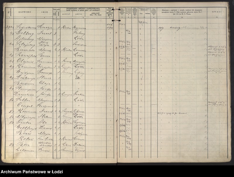 image.from.unit.number "Księga kontroli ruchu ludności (rejestr osób przybywających do gminy) Łódź, komisariat I, t. II nr 3456-6785"