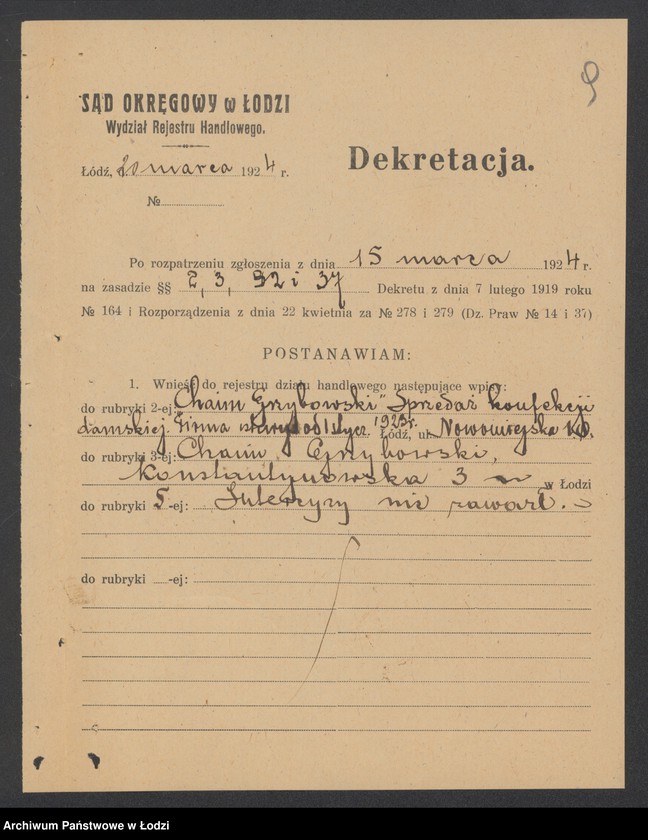 Obraz 11 z jednostki "Chaim Grzybowski- magazyn okryć damskich, manufaktury i dodatków krawieckich"