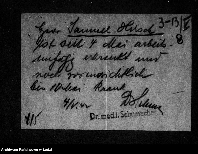 Obraz 11 z jednostki "Elektrische Strassenbahn [Zasiłki chorobowe dla pracowników wydziału, zaświadczenia lekarskie, listy pracowników]"