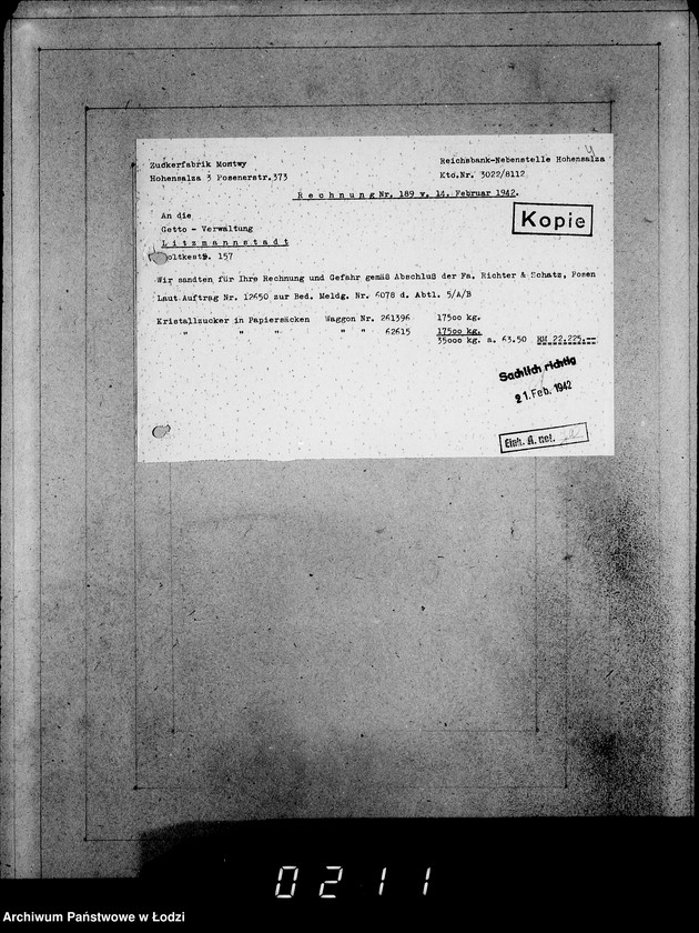 Obraz 8 z jednostki "Aufträge [Lieferscheinen und Rechnungen] 12596-12650 Lebensmitteleinkauf 5/Mü"