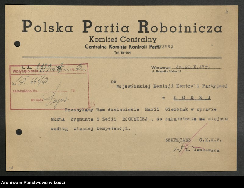 Obraz 9 z jednostki "Akta dotyczące spraw członków partii od A do C"