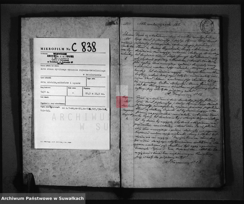 image.from.unit.number "Księga Duplikat służąca do zapisywania Aktów Urodzonych, Zaślubionych i Umarłych na rok 1851 Parafii Bakałarzewskiej"