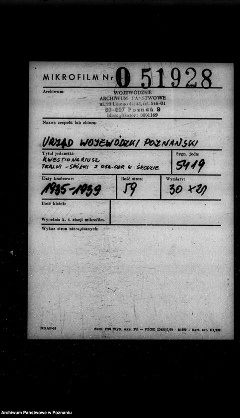 Obraz 2 z jednostki "Kwestionariusz tkalni Spółki z o.o. w Środzie"