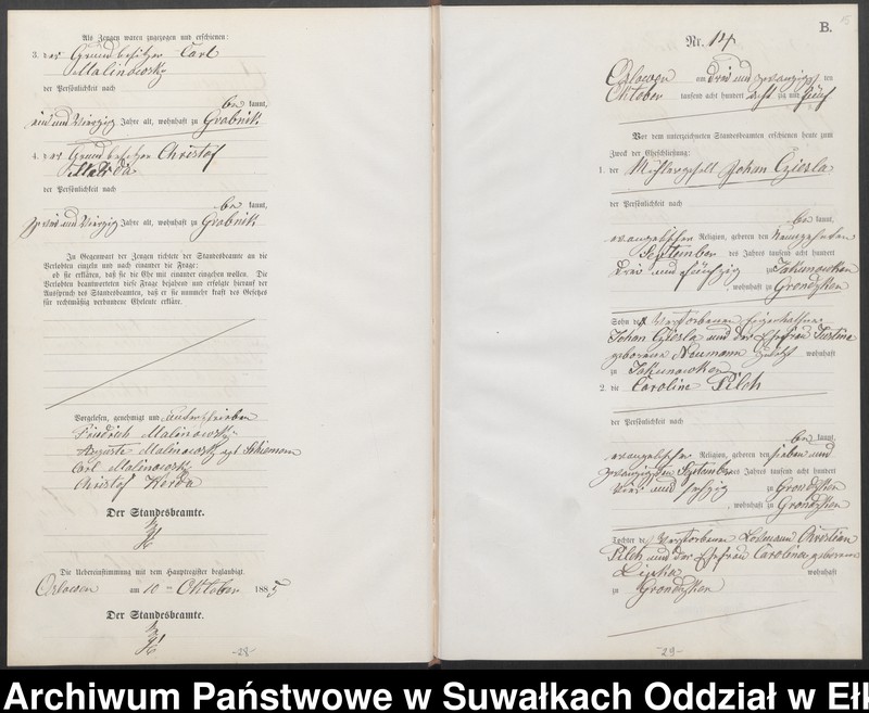 image.from.unit.number "Heiraths-Neben-Register des Preussischen Standes-Amtes Orlowen Kreis Loetzen für das Jahr 1885"