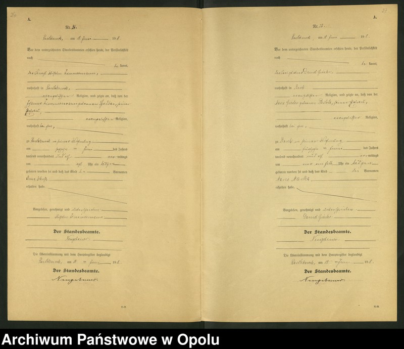 Obraz 16 z jednostki "Geburts-Register (Neben-Register) Standesamt Roschkowitz 1911 No.1 bis 49"