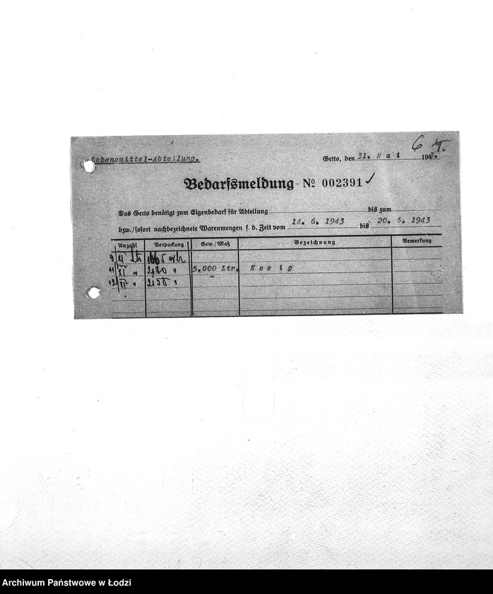 Obraz 9 z jednostki "Bedarfsmeldungen [Zapotrzebowania na żywność]"