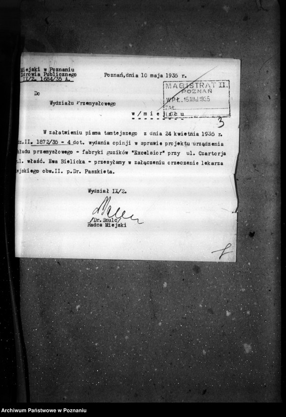 Obraz 7 z jednostki "Zatwierdzenie zakładu przemysłowego fabryki guzików Firmy "Excelsior" Ewy Bielickiej w Poznaniu"