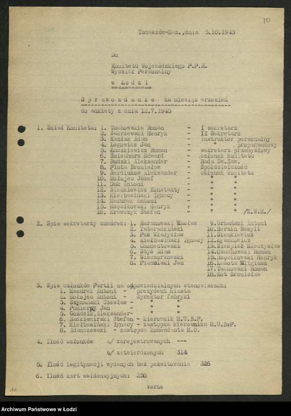 Obraz 11 z jednostki "Ankiety sprawozdawcze instruktora Komitetu Miejskiego Tomaszów Mazowiecki [z załącznikami]"