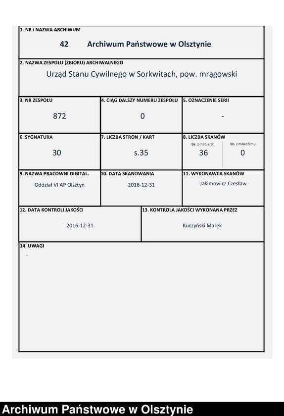 Obraz 1 z jednostki "Heiraths-Haupt-Register Nr 1 - 17"