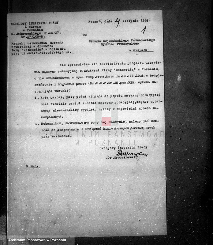 Obraz 5 z jednostki "Zatwierdzenie zakładu przemysłowego /drukarni "Concordia"/ w Poznaniu"