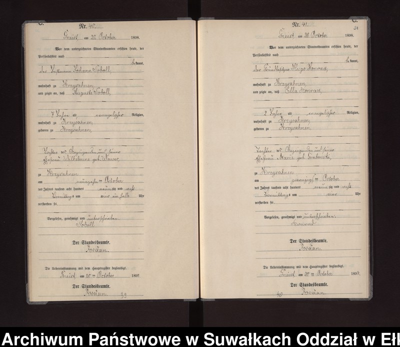 image.from.unit.number "Sterbe-Neben-Register des Königlichen Preussischen Standes-Amtes Gneist Kreis Lötzen"