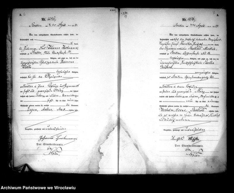 image.from.unit.number "Geburts-Haupt-Register Breslau I 1877 Band 3"