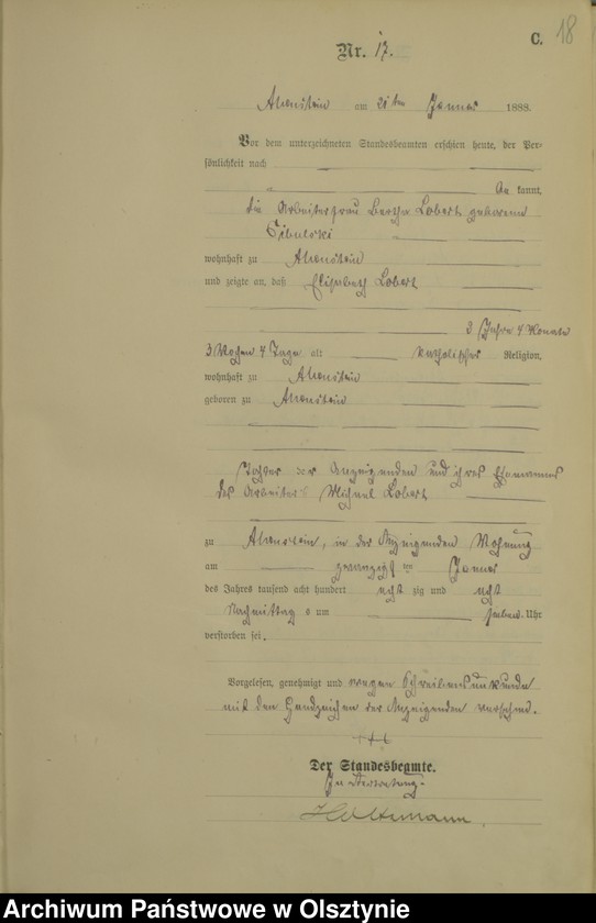 image.from.unit.number "Sterbe-Haupt-Register Tom I,2.01.1888 - 29.10.1888Nr 1 - 307"