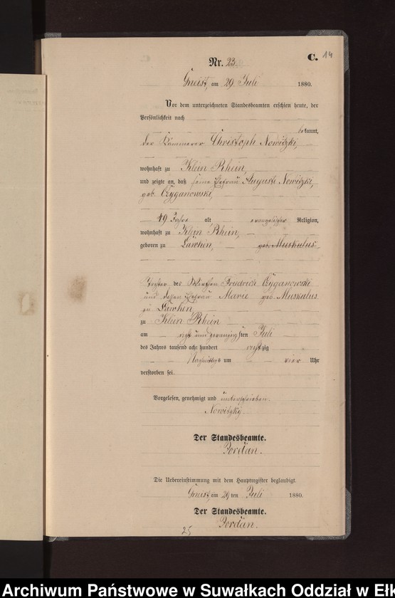 image.from.unit.number "Sterbe-Neben-Register des Königlich Preussischen Standes-Amtes Gneist Kreis Loetzen"