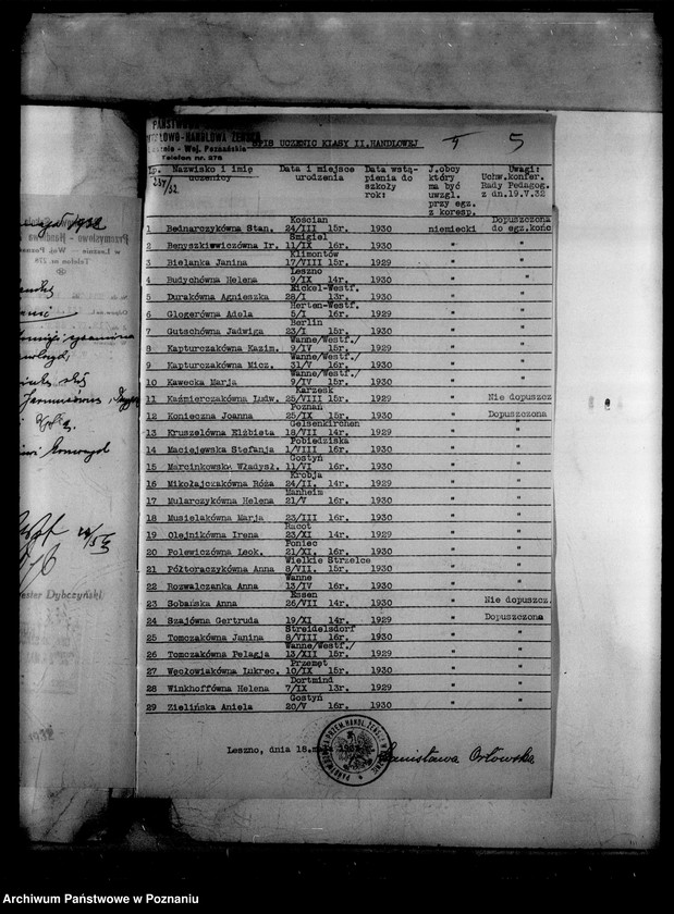 Obraz 8 z jednostki "Państwowa Szkoła Przemysłowo Handlowa Żeńska- Leszno [protokół z egzaminu końcowego]"