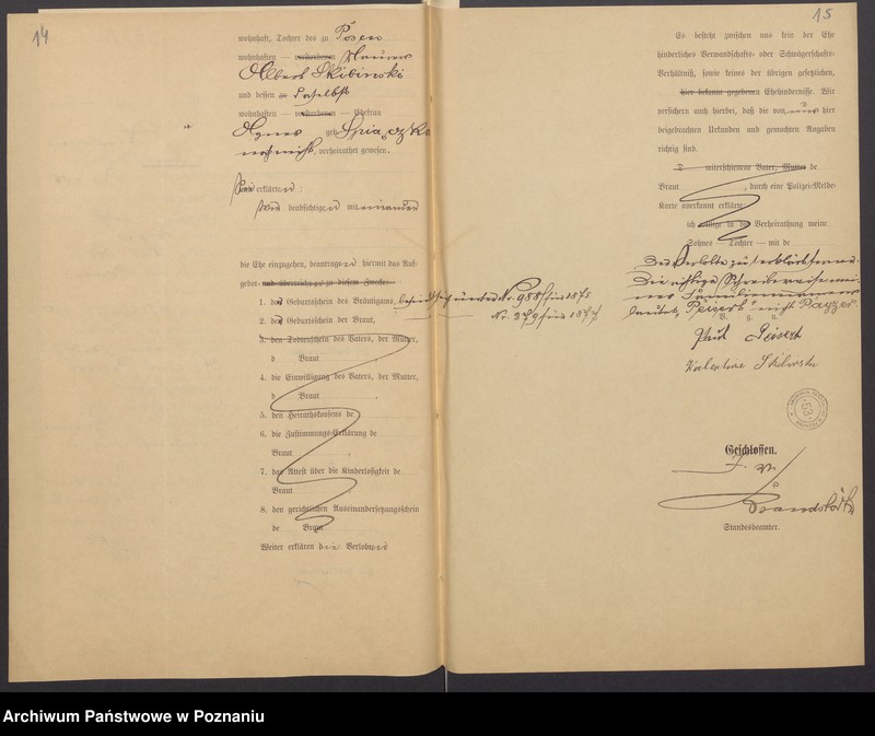 Obraz 16 z jednostki "Die von den Verlobten beigebrachten Urkunden zur Eheschliessung pro 1900"