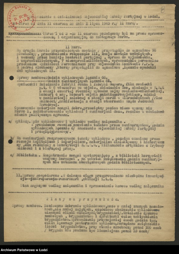 Obraz 9 z jednostki "Wojewódzka Szkoła PPR; programy wykładów, sprawozdania [z działalności, wykazy absolwentów]"