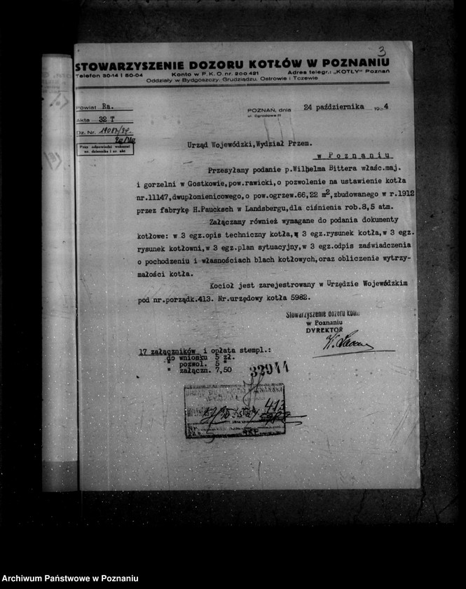 image.from.unit.number "Gorzelnia w Gostkowie powiat rawicki własność W. Bitter nr woj. 413"