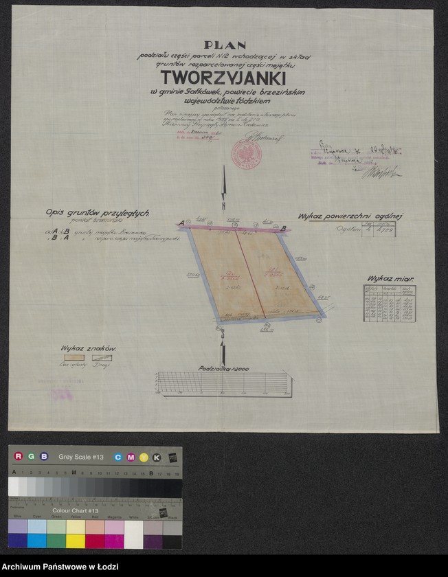 Obraz 1 z jednostki "Plan podziału części parceli Numer 12 wchodzącej w skład gruntów rozparcelowanej części majątku Tworzyjanki w gminie Gałkówek, powiecie brzezińskim, województwie łódzkiem"