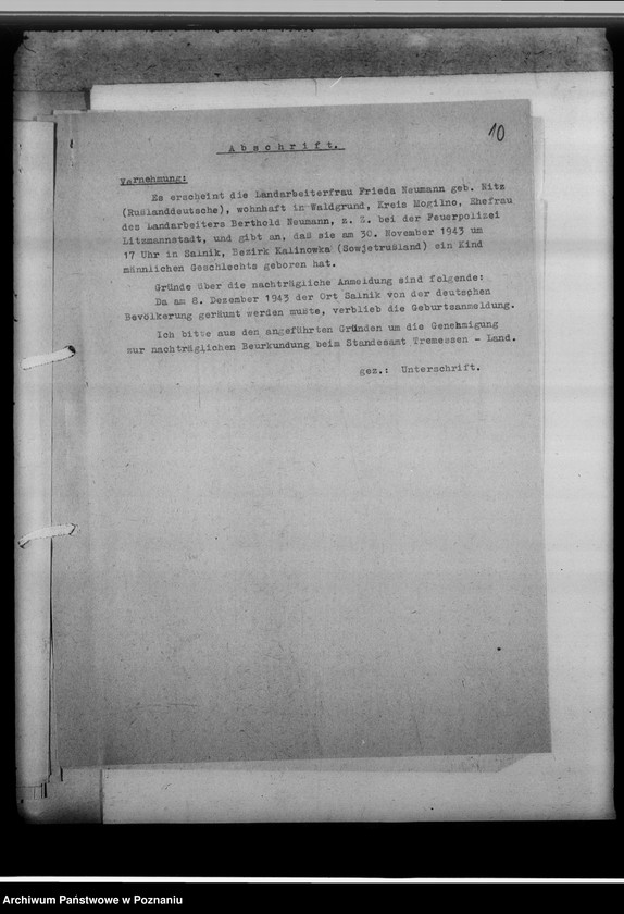 Obraz 15 z jednostki "Bevölkerungspolitische Angelegenheiten [korespondencja, odpisy aktów stanu cywilnego]"