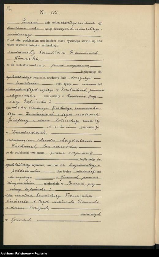 Obraz 14 z jednostki "Księga miejscowa małżeństw tom II [Rejestr główny małżeństw]"