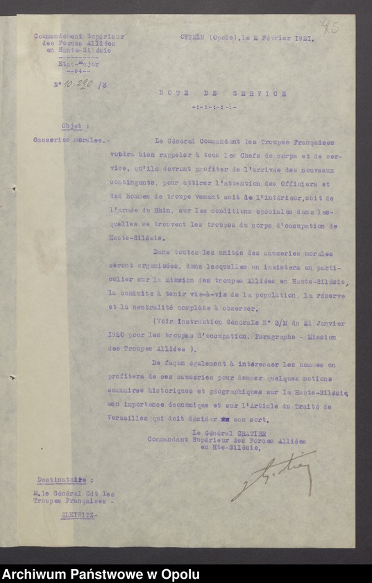 image.from.unit.number "Sorties /Korespondencja własna wychodząca, pisma, zarządzenia, potwierdzenia telefoniczne/ 1.02.-13.04.1921"