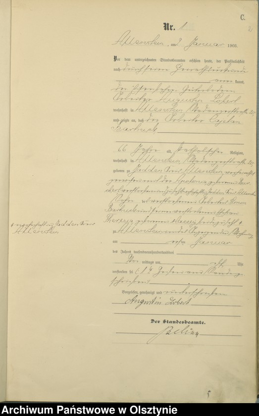 image.from.unit.number "Sterbe-Haupt-Register Tom I,Nr 1 - 395"