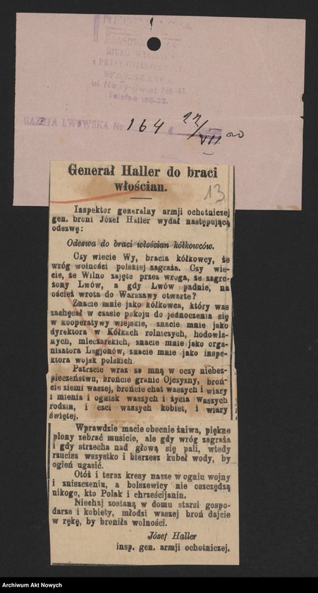 image.from.unit.number "Walki Armii Ochotniczej pod Warszawą. Wycinki prasowe."