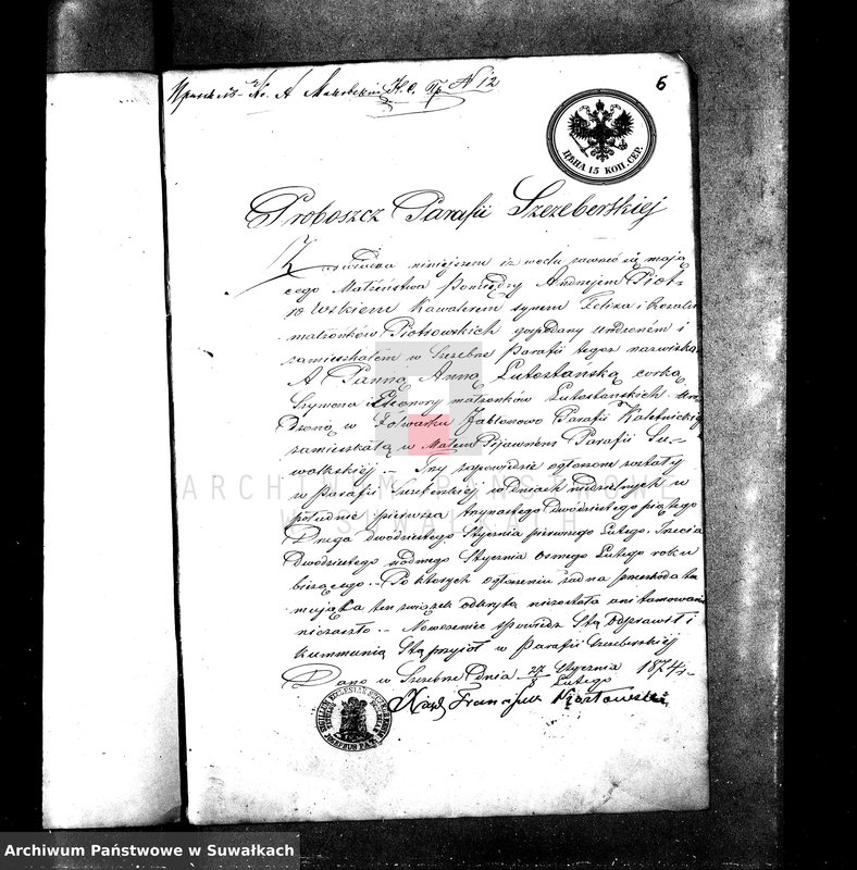 image.from.unit.number "Dokumenty k aktam braksočetanija Suvalskago Prichoda za 1874 god"