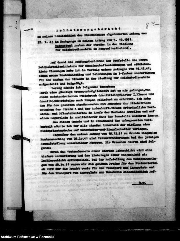 Obraz 12 z jednostki "Kreisstadt Kempen. Antrag auf Aufschliessungskosten der Siedlung für Reichsbedienstete"