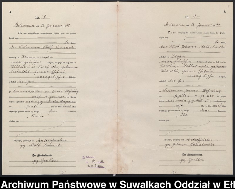 image.from.unit.number "[Geburts-Neben-Register des (Königlichen) Preussischen Standes-Amtes Belzonzen Kreis Johannisburg]"