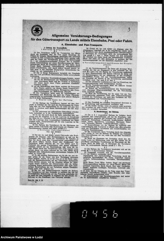 Obraz 13 z jednostki "[Polisy ubezpieczeniowe od ognia towarów w czasie transportu"