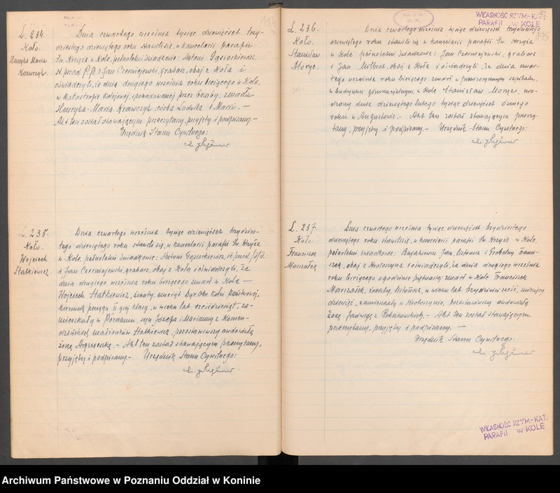 Obraz 14 z kolekcji "Akta zgonów zabitych i zmarłych ofiar bombardowania w Kole w dniu 2 września 1939 r.111"