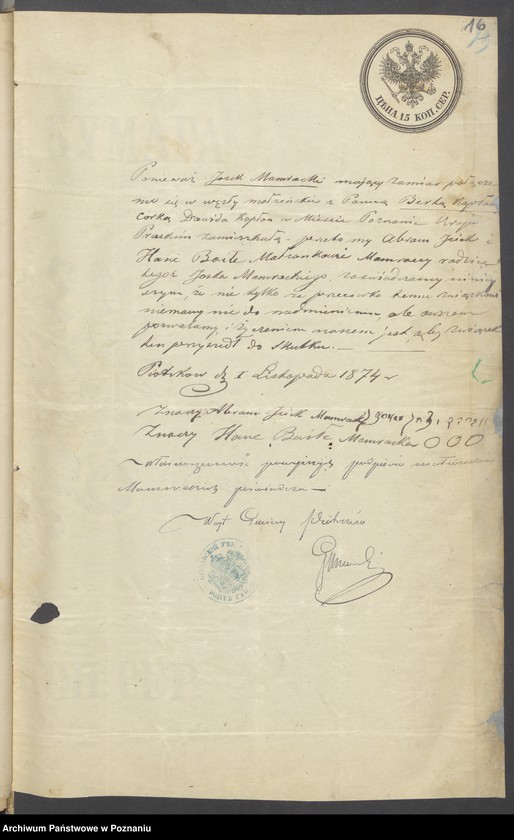 Obraz 18 z jednostki "Die von den Verlobten beigebrachten Urkunden zur Eheschliessung pro 1875"