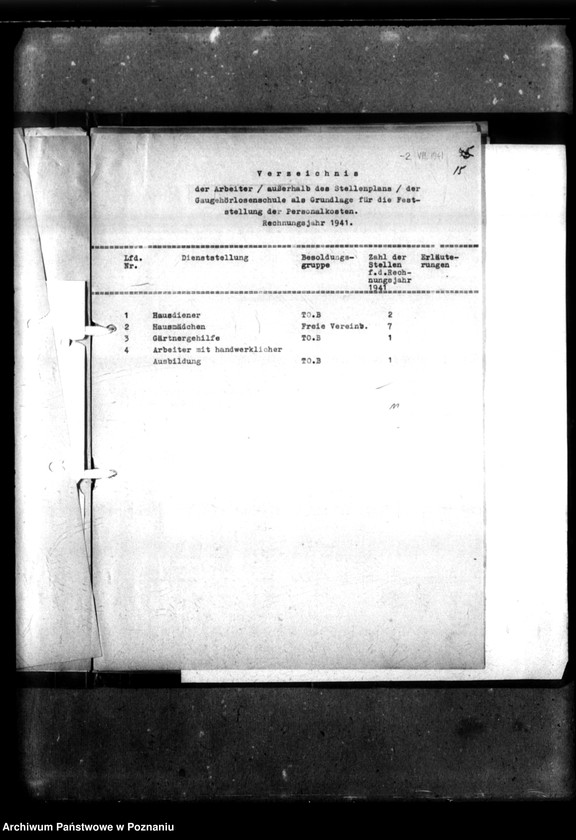 Obraz 19 z jednostki "Stellenplan [Budżet szkoły na lata 1940-1943]."