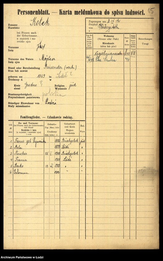 Obraz 17 z jednostki "[Spis ludności Łodzi] Kotek - Kowalczuk"