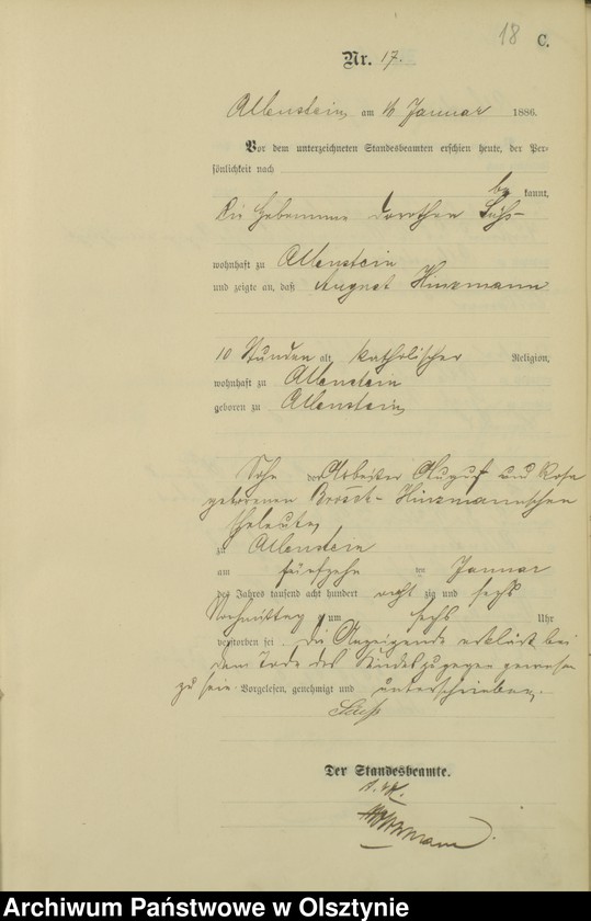 image.from.unit.number "Sterbe-Haupt-Register Tom I, Nr 1 - 254"