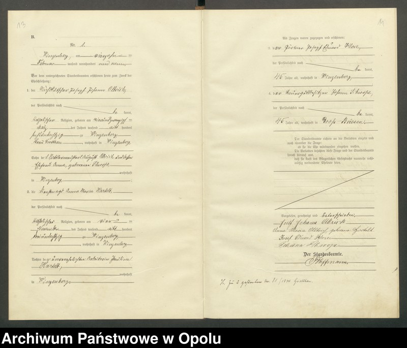image.from.unit.number "Heirats-Register (Haupt-Register) Standesamt Winzenberg 1908 vol. 1 No. 1 bis 1912 No. 4."