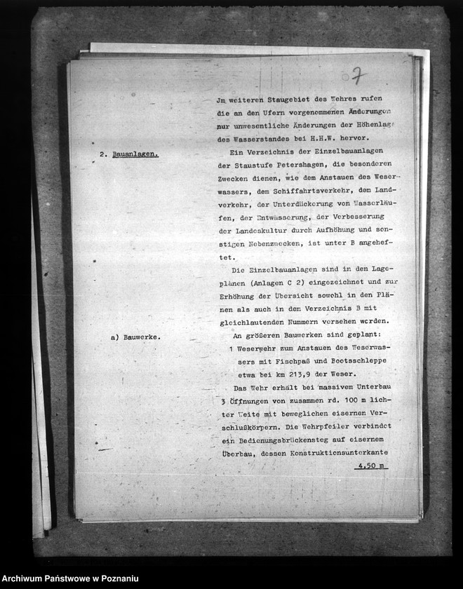 Obraz 11 z jednostki "Wasserstrassendirektion Hannover. Neubauamt für die Kanalisierung der Mitteweser Minden i. W. Staustufe Petershagen. Ausbauverfahren"