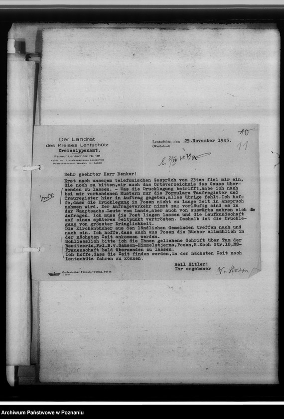 Obraz 15 z jednostki "[Korespondencja w sprawach organizacyjnych, sprawozdanie z działalności, Kreissippenamt Lentschütz Łęczyca, województwo łódzkie]"