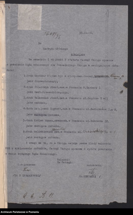Obraz 4 z jednostki "Składy osobowe Sądu Honorowego Związku Weteranów Powstań Narodowych Rzeczypospolitej Polski i Związku Powstańców Wielkopolskich."
