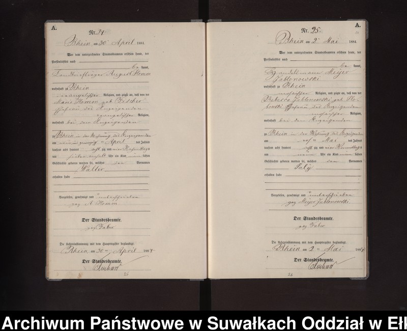 image.from.unit.number "Geburts-Neben-Register des Preussischen Standes-Amtes Rhein Kreis Loetzen"