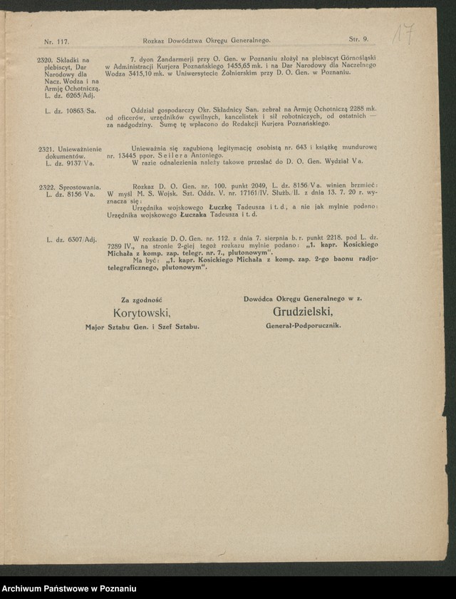 Obraz 19 z jednostki "/Rozkazy Dowództwa Okręgu Generalnego w Poznaniu/, nr 116-140."